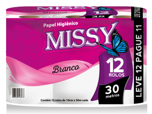 Papel Higiênico Missy Branco Folha Simples Com Alça Fardo com 4 pacotes