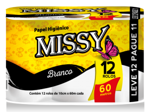 Papel Higiênico Missy Branco Folha Simples Com Alça Fardo com 4 pacotes