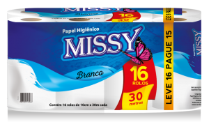 Papel Higiênico Missy Branco Folha Simples Com Alça Fardo com 4 pacotes